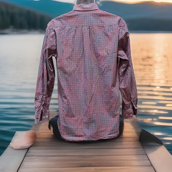 MEN HOMESTEAD COLLECTION PROPERLY TIED LONG SLEEVE BUTTON UP RED BLUE GINGHAM XS - Picture 2 of 9